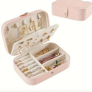 Pink Faux Leather Double Layer Jewelry Organizer Box | 6.5x4.5 inches